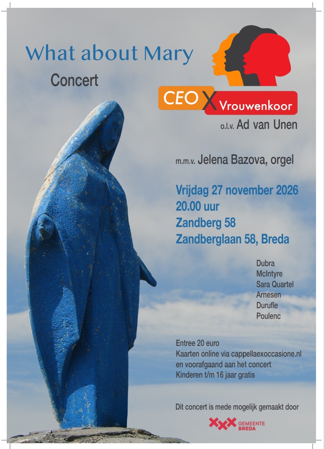 Concertposter What about Mary van CEO Vrouwenkoor, vrijdag 27 november 2026 om 20.00 uur in Zandberg58